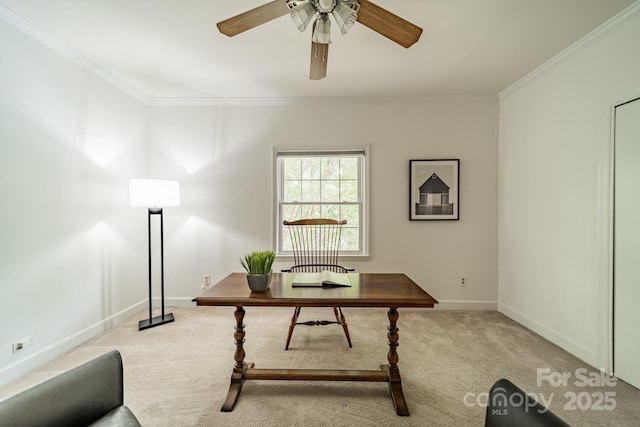 5927 Quail Hollow Rd Unit H, Charlotte, NC 28210 - office featuring light colored carpet, a ceiling fan, crown molding, and baseboards
