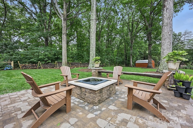 12900 Westmoreland Rd, Huntersville, NC 28078 - view of patio / terrace with an outdoor fire pit