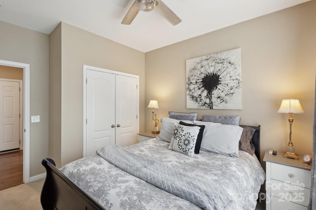 4430 Bravery Pl SW, Concord, NC 28027 - carpeted bedroom featuring a closet, ceiling fan, and baseboards