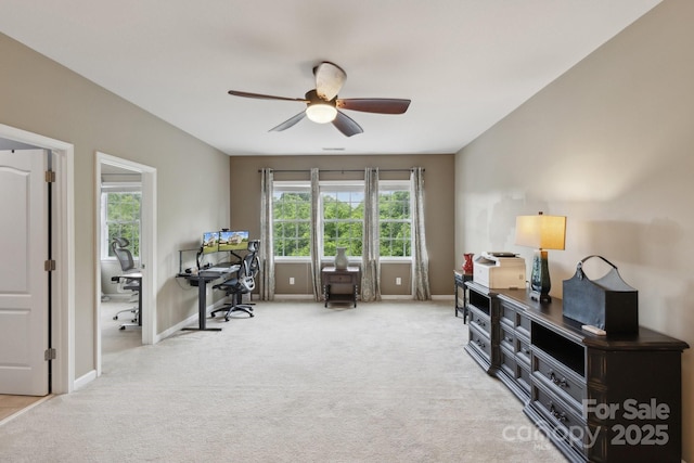 4430 Bravery Pl SW, Concord, NC 28027 - home office featuring a ceiling fan, baseboards, and carpet floors