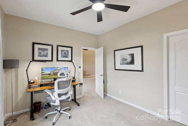 4430 Bravery Pl SW, Concord, NC 28027 - office area featuring light carpet, a ceiling fan, and baseboards