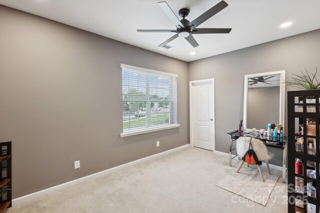 4430 Bravery Pl SW, Concord, NC 28027 - carpeted home office featuring a ceiling fan, baseboards, and recessed lighting