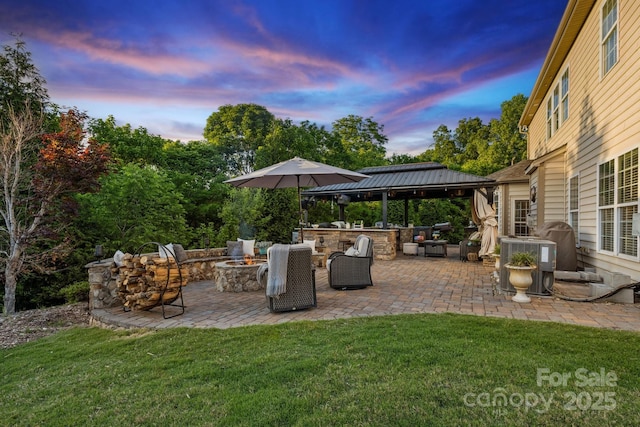 4430 Bravery Pl SW, Concord, NC 28027 - view of patio / terrace with a fire pit, a gazebo, and cooling unit