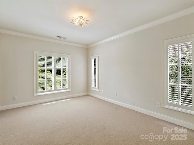 1522 High St, Charlotte, NC 28211 - unfurnished room with crown molding, light carpet, baseboards, and plenty of natural light