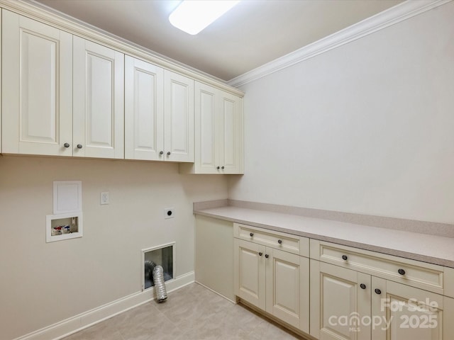 1522 High St, Charlotte, NC 28211 - washroom with cabinet space, electric dryer hookup, ornamental molding, hookup for a washing machine, and baseboards