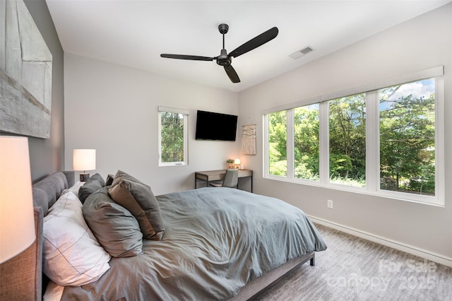 5925 Creola Rd, Charlotte, NC 28270 - bedroom featuring multiple windows, baseboards, carpet flooring, and a ceiling fan