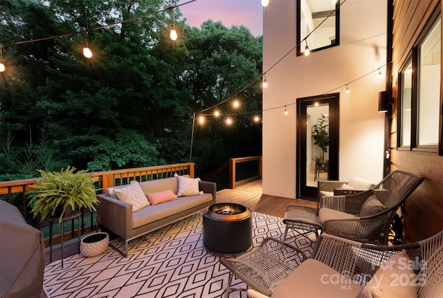 5925 Creola Rd, Charlotte, NC 28270 - view of patio featuring an outdoor living space with a fire pit and a deck
