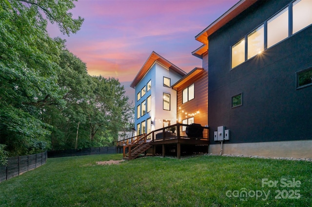 5925 Creola Rd, Charlotte, NC 28270 - back of property featuring a wooden deck, stucco siding, and stairway