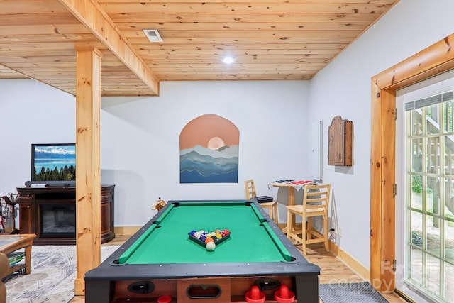 145 Jobes Trl, Mill Spring, NC 28756 - recreation room with wood finished floors, wood ceiling, baseboards, and billiards