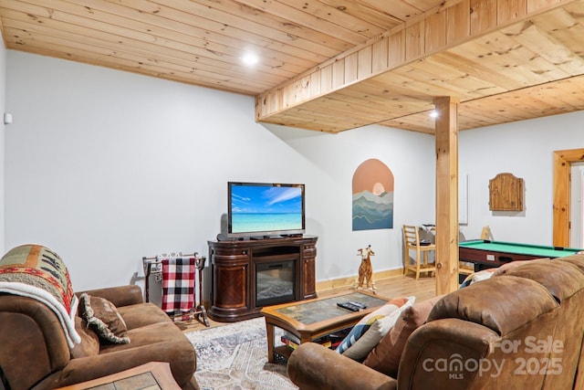 145 Jobes Trl, Mill Spring, NC 28756 - living area with wood ceiling, wood finished floors, pool table, and recessed lighting