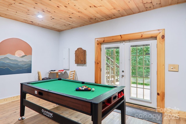 145 Jobes Trl, Mill Spring, NC 28756 - game room featuring wood finished floors, baseboards, billiards table, wooden ceiling, and recessed lighting