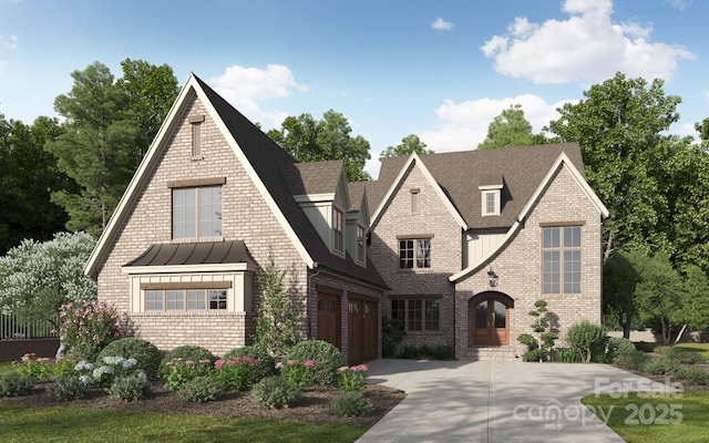 7209 Alexander Rd Unit 3, Charlotte, NC 28270 - view of front of home with driveway, a standing seam roof, a shingled roof, brick siding, and a garage