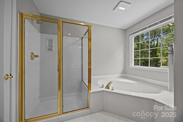 16028 Cranleigh Dr, Huntersville, NC 28078 - full bath featuring a bath, a stall shower, and tile patterned floors