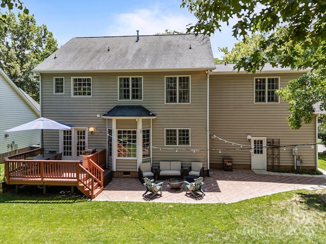 16028 Cranleigh Dr, Huntersville, NC 28078 - back of house with a yard, a patio area, a wooden deck, and crawl space