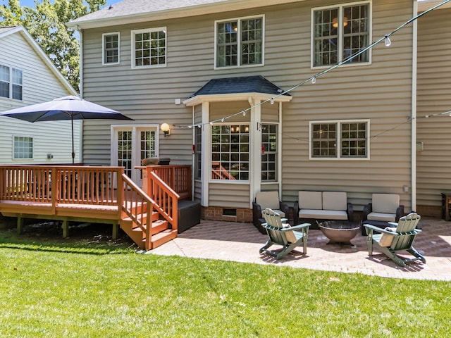 16028 Cranleigh Dr, Huntersville, NC 28078 - back of property featuring a patio area, a yard, a deck, outdoor lounge area, and crawl space