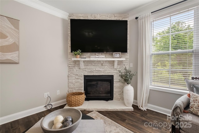 3009 Lydney Cir, Waxhaw, NC 28173 - living area with baseboards, wood finished floors, plenty of natural light, and crown molding