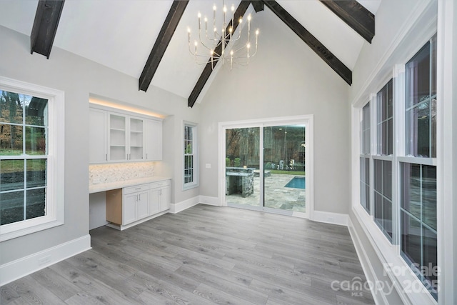 7215 Alexander Rd Unit 4, Charlotte, NC 28270 - unfurnished sunroom with a chandelier and built in study area