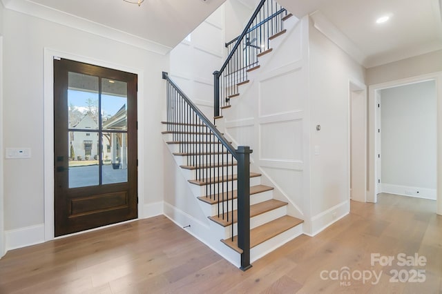 7215 Alexander Rd Unit 4, Charlotte, NC 28270 - entryway with wood finished floors, stairway, baseboards, and recessed lighting