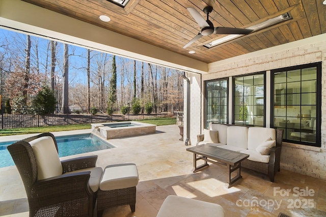 7215 Alexander Rd Unit 4, Charlotte, NC 28270 - fenced backyard featuring an in-ground hot tub, ceiling fan, a patio, and an outdoor living space