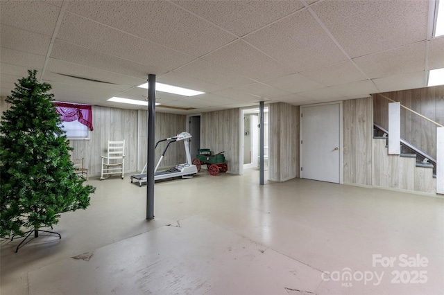 765 York Institute Rd, Hiddenite, NC 28636 - finished basement featuring wooden walls, stairway, and a paneled ceiling