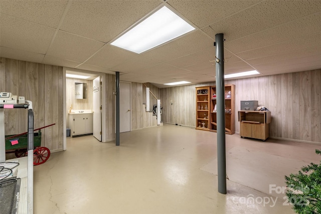 765 York Institute Rd, Hiddenite, NC 28636 - finished basement with a drop ceiling, wooden walls, and baseboards