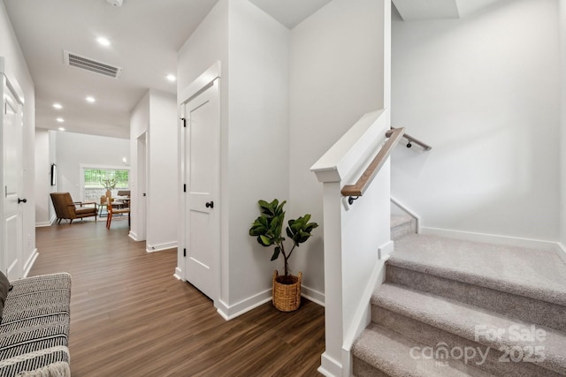 3034 Finchborough Ct Unit 233, Charlotte, NC 28269 - stairway with wood finished floors, baseboards, and recessed lighting