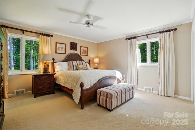 308 Odell St, Kannapolis, NC 28083 - bedroom with baseboards, crown molding, carpet, and a ceiling fan