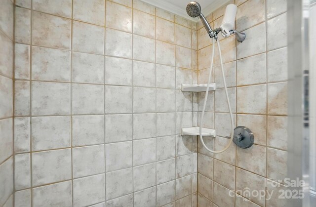 308 Odell St, Kannapolis, NC 28083 - full bath featuring crown molding and a tile shower