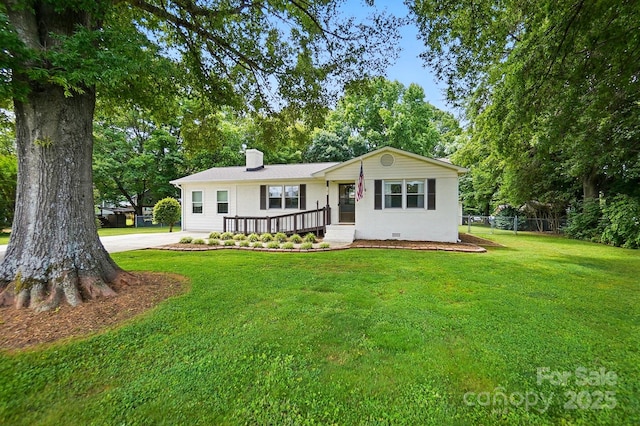 103 W Sunset Dr, Locust, NC 28097 - single story home with a chimney, crawl space, and view of scattered trees