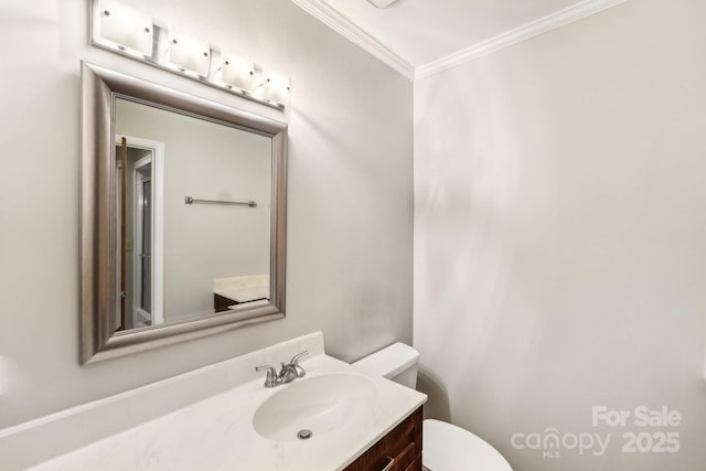 8117 Rising Meadow Rd, Charlotte, NC 28277 - half bath featuring toilet, ornamental molding, and vanity