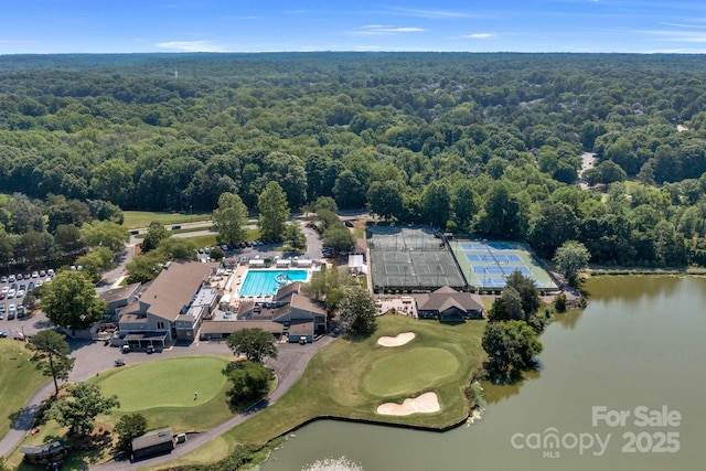 8117 Rising Meadow Rd, Charlotte, NC 28277 - view of property location featuring a forest, a large body of water, a local golf course, and a pool area