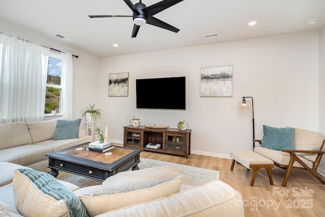 16018 River Tree Ln, Charlotte, NC 28278 - living area featuring light wood-type flooring, ceiling fan, baseboards, and recessed lighting