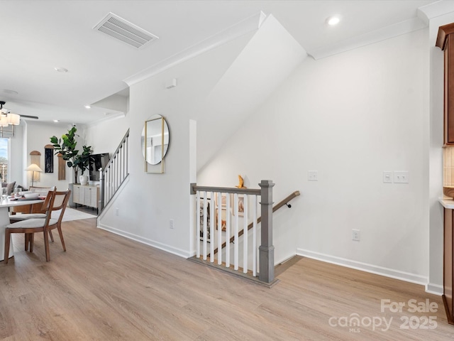5508 Swaling St, Charlotte, NC 28217 - hallway featuring light wood finished floors, baseboards, recessed lighting, and stairway