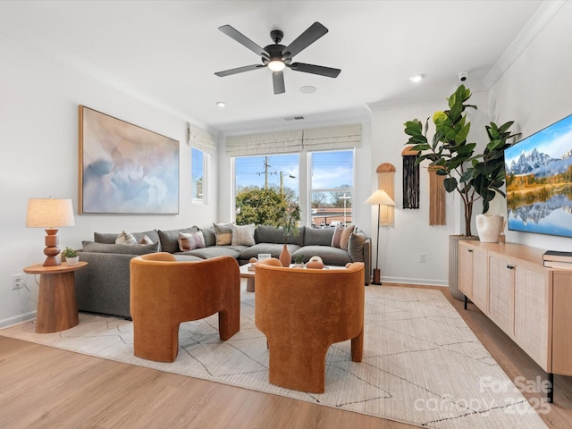 5508 Swaling St, Charlotte, NC 28217 - living area featuring light wood-type flooring, baseboards, ceiling fan, and recessed lighting