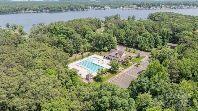 8066 Edgewater Dr Unit 103, Norwood, NC 28128 - bird's eye view of a heavily wooded area, a pool, and a large body of water
