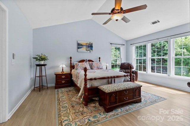 16018 Hollingbourne Rd, Huntersville, NC 28078 - bedroom featuring vaulted ceiling, light wood-style flooring, baseboards, and ceiling fan