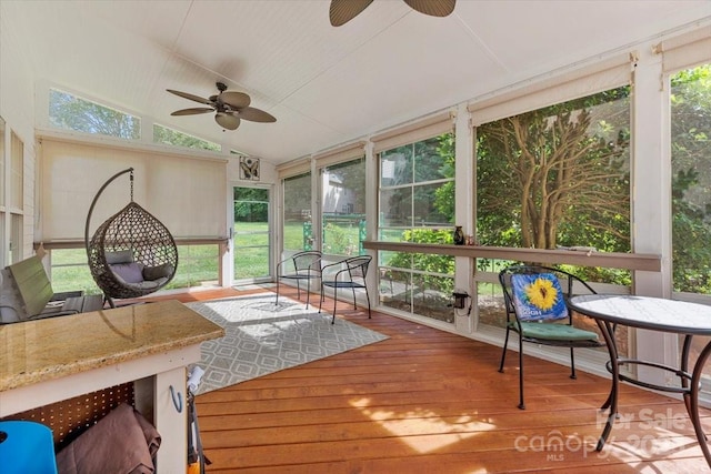 16018 Hollingbourne Rd, Huntersville, NC 28078 - sunroom with ceiling fan and lofted ceiling