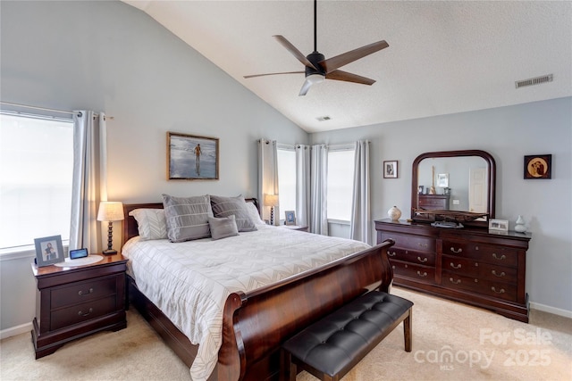 2024 Stonewyck Ave, Kannapolis, NC 28081 - bedroom with light colored carpet, a ceiling fan, baseboards, and high vaulted ceiling