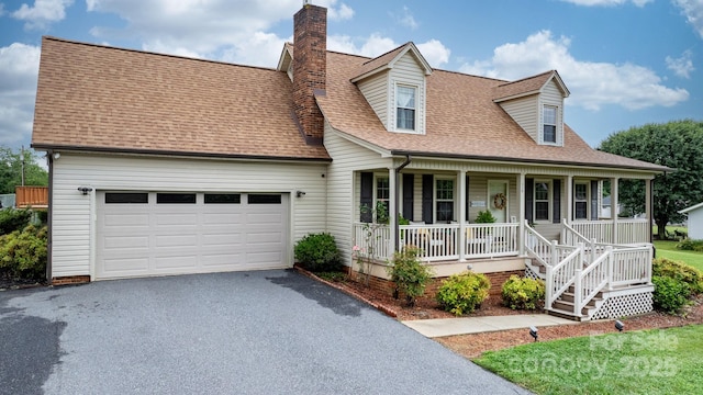 139 Pleasant Garden Dr, Taylorsville, NC 28681 - cape cod-style house with asphalt driveway, covered porch, an attached garage, and roof with shingles