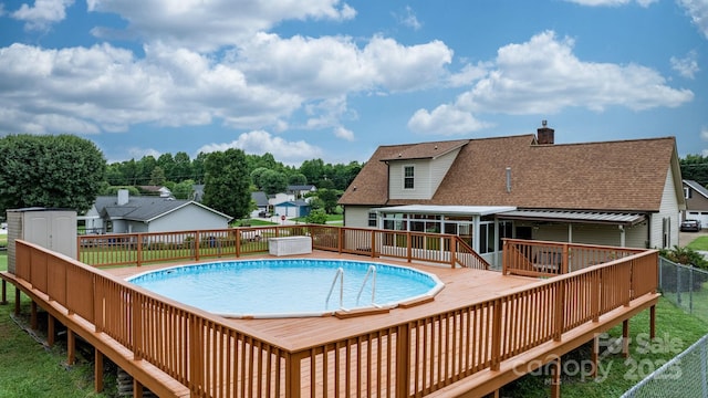 139 Pleasant Garden Dr, Taylorsville, NC 28681 - outdoor pool featuring a wooden deck and a residential view