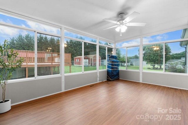 139 Pleasant Garden Dr, Taylorsville, NC 28681 - unfurnished sunroom featuring a ceiling fan