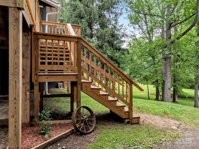 49 Trimont Mountain Trl, Franklin, NC 28734 - wooden deck featuring stairway and a yard