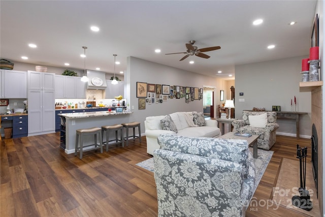 33 Freedom Dr, Waynesville, NC 28786 - living room with a ceiling fan, dark wood finished floors, and recessed lighting