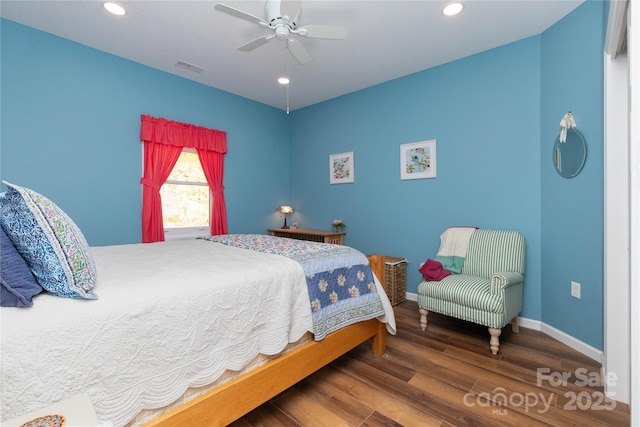 33 Freedom Dr, Waynesville, NC 28786 - bedroom with wood finished floors, baseboards, recessed lighting, and a ceiling fan