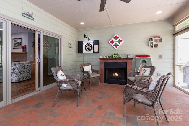 33 Freedom Dr, Waynesville, NC 28786 - view of patio / terrace with a lit fireplace and ceiling fan