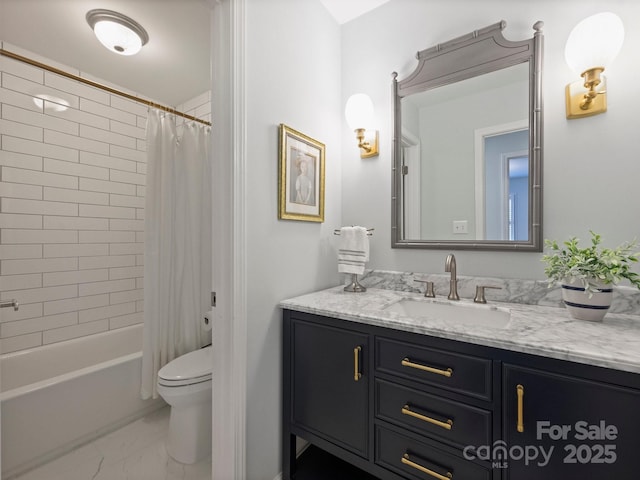 16308 Woolwine Rd, Charlotte, NC 28278 - full bath featuring marble finish flooring, vanity, toilet, and shower / tub combo