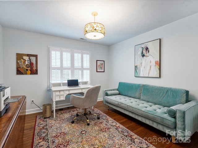 16308 Woolwine Rd, Charlotte, NC 28278 - office area featuring dark wood-type flooring and baseboards