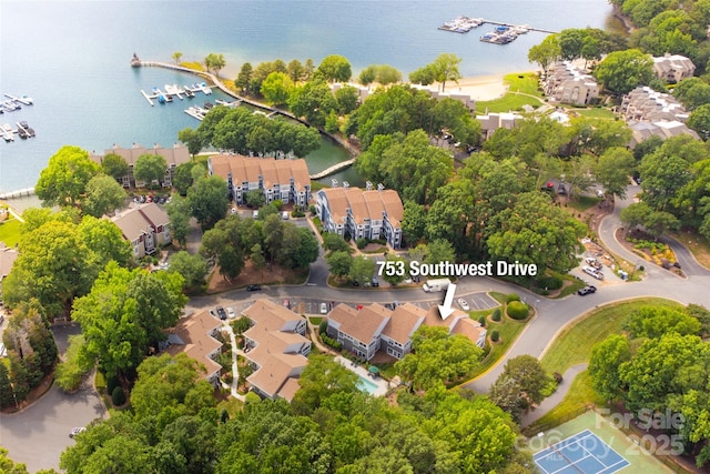 753 SW Dr, Davidson, NC 28036 - aerial view of residential area with a large body of water and a marina