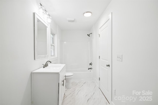 615 Irish Potato Rd, Concord, NC 28025 - full bathroom with marble look tile flooring, vanity, tub / shower combination, and toilet