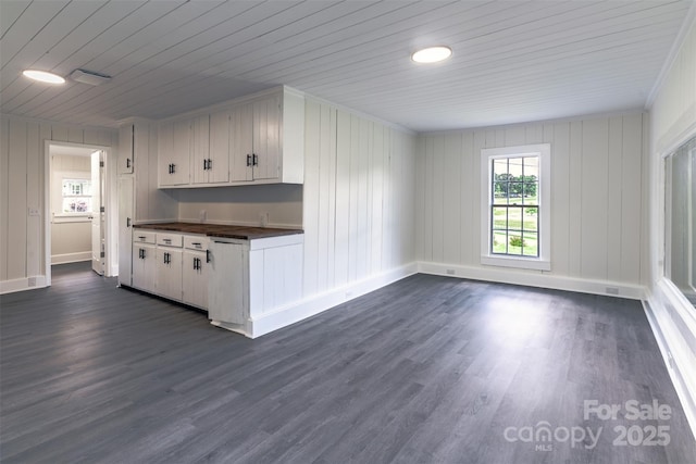 615 Irish Potato Rd, Concord, NC 28025 - bar area featuring wooden ceiling, dark wood-style floors, baseboards, and crown molding